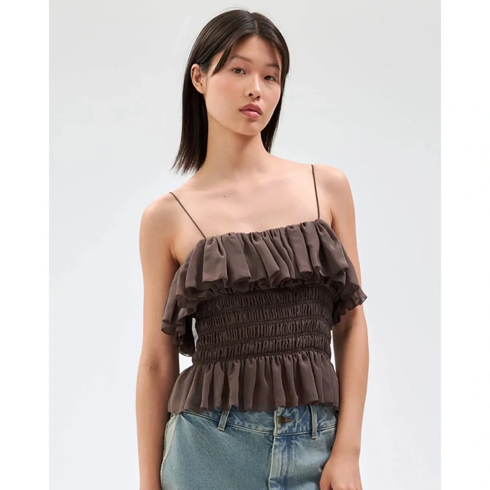 Ronny Kobo Collection Ruffled Gray Top - Picture 4 of 5